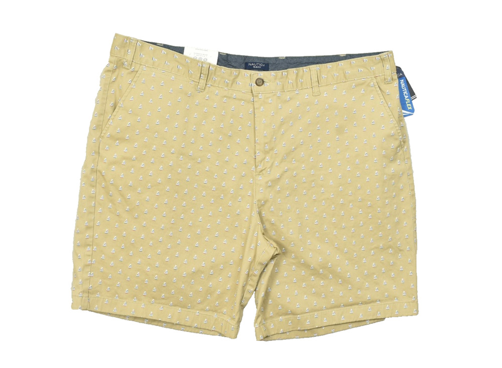 Nautica Mens Slim Fit Khaki Sailboat Print Shorts Size 46W BIG Cotton NEW